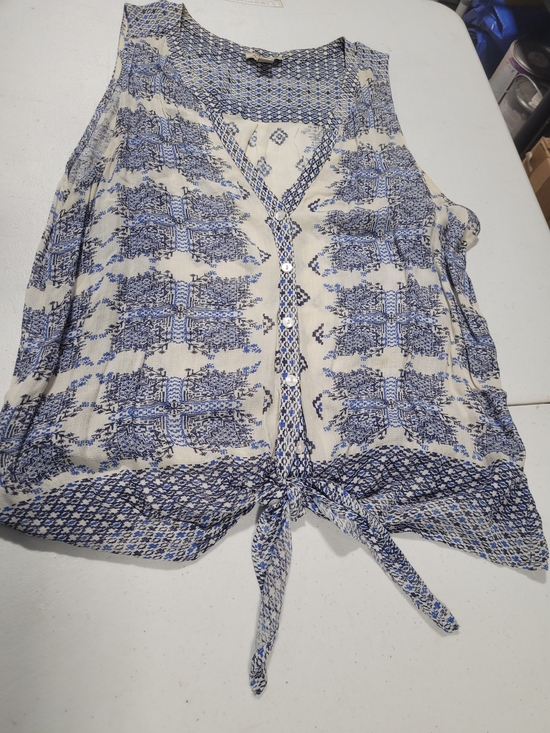 Lucky Brand Tops - Lucky Brand Blue & Cream Tie-Front Sleeveless Camisole